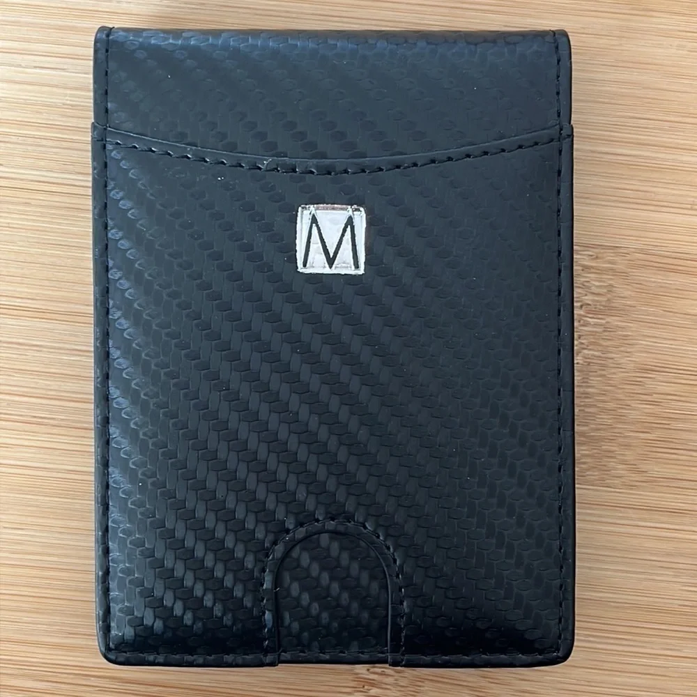 Brand New Montableu Carbon Black Slim Minimalist Wallet w/ Money Clip Executive